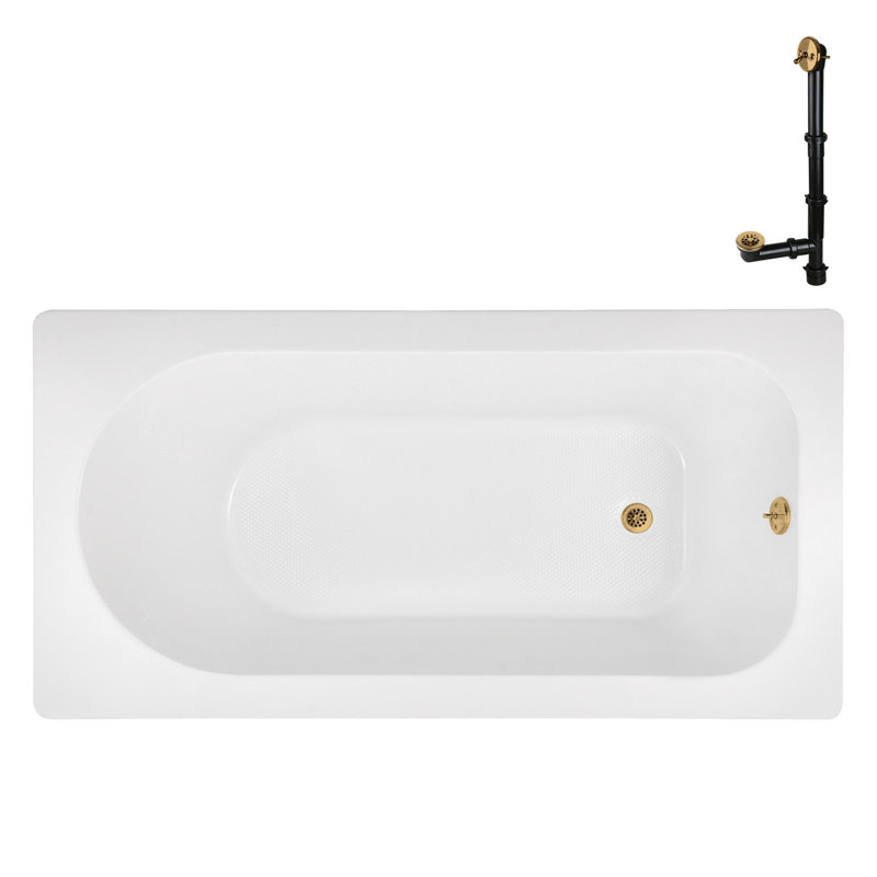 66'' x 34'' Acrylic Soaking Drop-In Bathtub, Drain Included, Brushed Gold