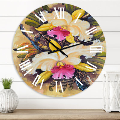 Horloge murale rétro Vintage Forest Orchids II