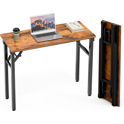 SwiftAim Small Computer Desk Folding Table - 35.8" Foldable Office Desk, No Assembly, Perfect for Small Spaces in Bedroom, Dorm, or Apartment, Portable Mini Desk or Study Table with Compact Design, Brown