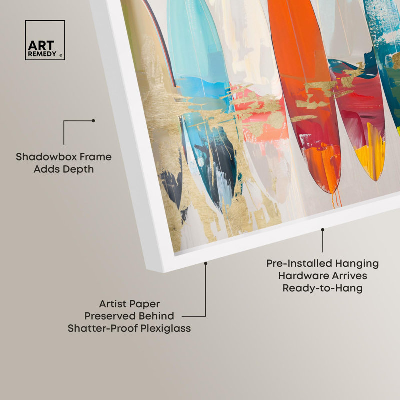 Décoration murale Maximalist Surfboard Horizons II par Art Remedy, H 31 po x l 46 po, Blanc