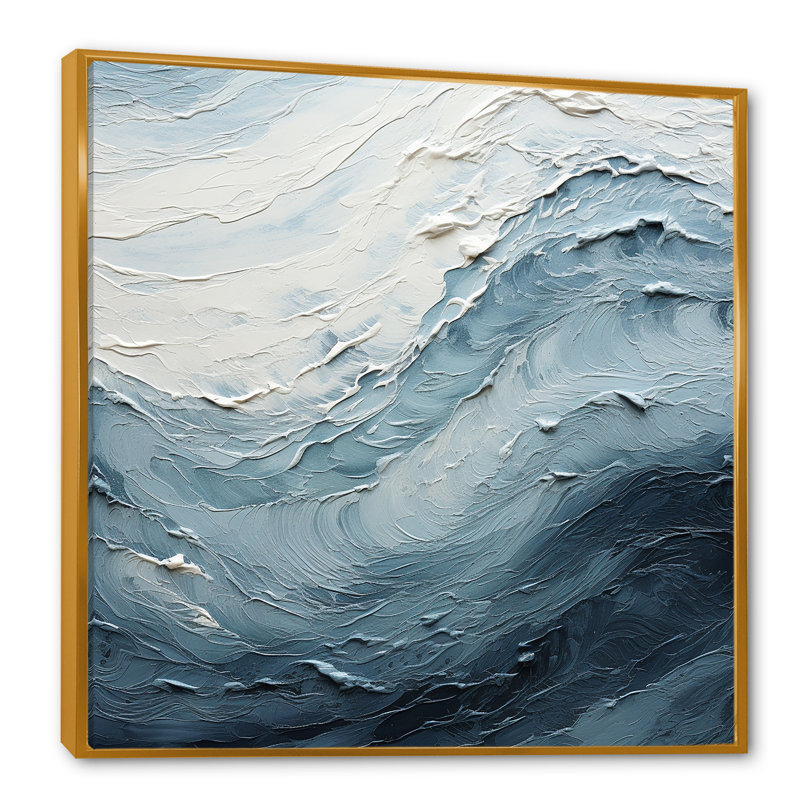 Minimalisme, peinture noire et bleue, vague II, H 24 po x l 24 po x P 1 po, Cadre flottant doré