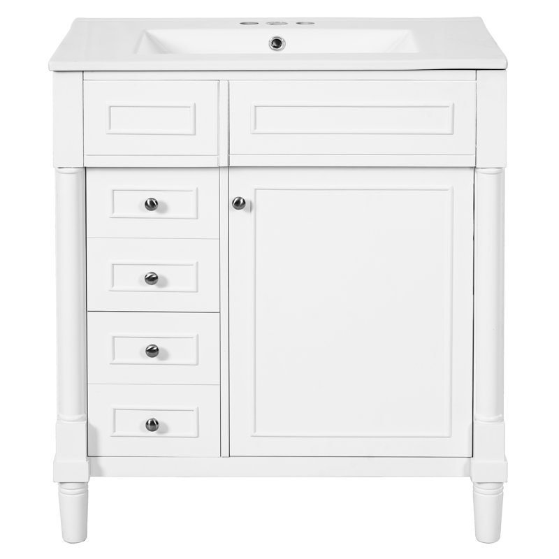 Meuble-lavabo de 30 pouces avec lavabo, 2 tiroirs et porte Warrick - Conception fonctionnelle, construction en bois massif, rails de tiroir lisses, lavabo, meuble de rangement autoportant de style moderne 30 po