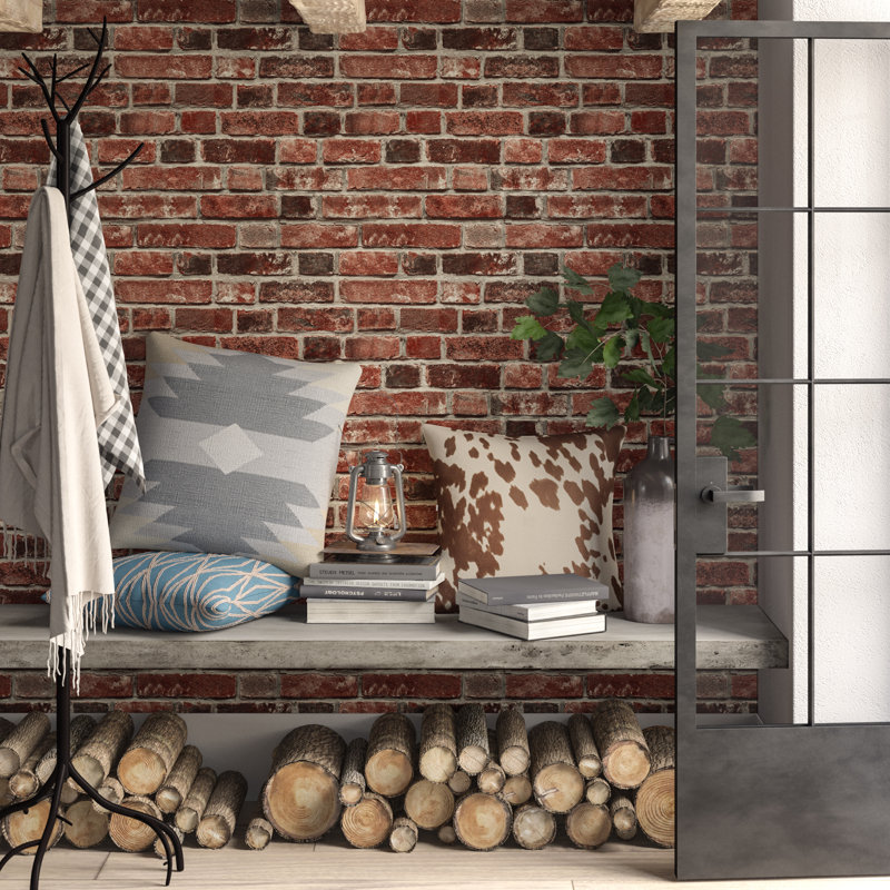 Bryanna Peel & Stick Brick Roll, Red/Gray