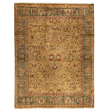High-Quality Hand-Knotted Gold And Green Area Rug