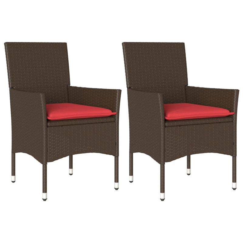  Patio Chairs With Cushions 2 Pcs Brown Poly Rattan, Brown/Red