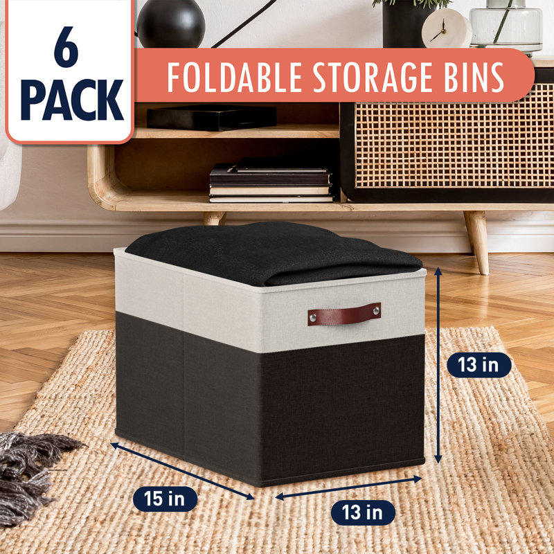 Ensemble de bacs de rangement en tissu, Blanc / noir, H 13 po x l 13 po x P 15 po