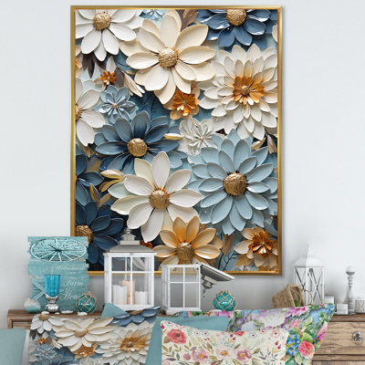 «Vibrant Blue White Zinnias Collage» sur toile