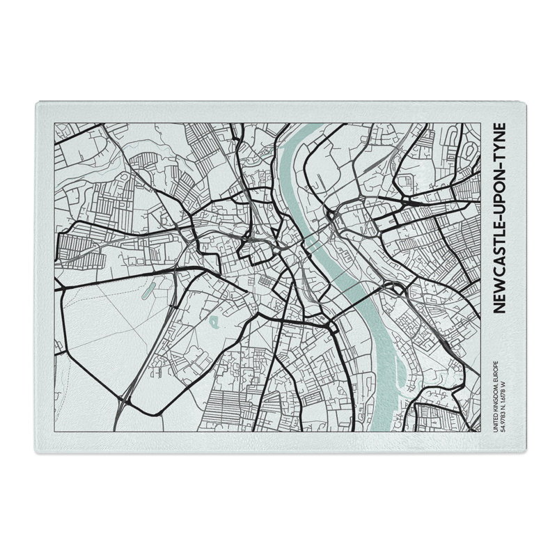 Map Newcastle-upon-Tyne UK Chopping Board, 20cm W x 28.5cm L