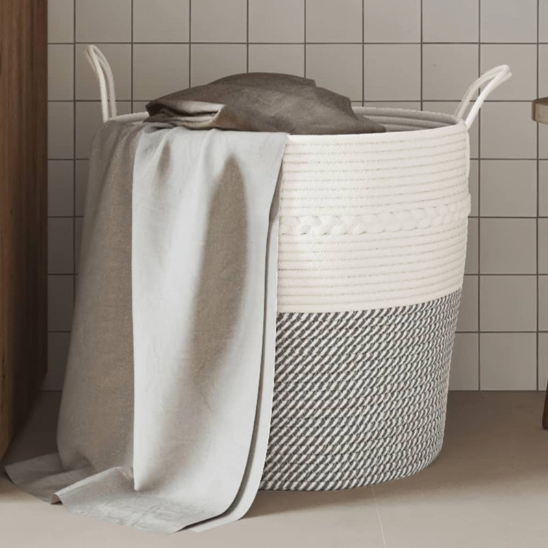 House Of Hampton Cotton Storage Tub & Tote, Grey/White