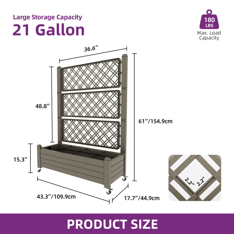 Elevated Planter with Trellis, 63" H x 17.7" W x 43.3" D, Brown