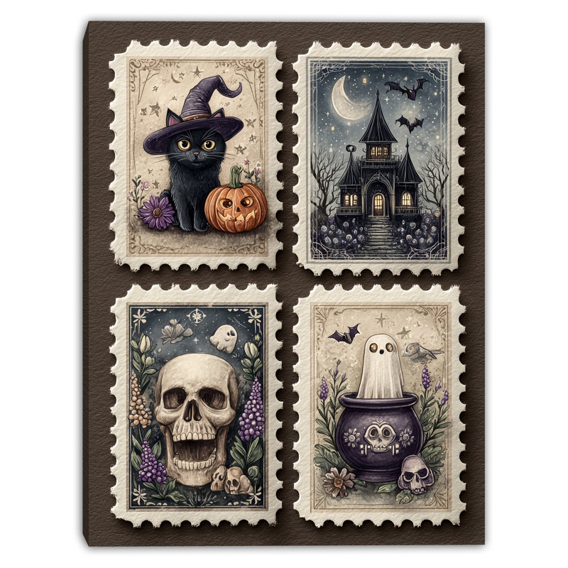 Art d'Halloween, timbres rétro sur toile tendue