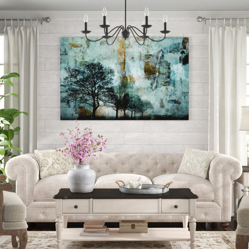«Winter Sky» par Sofia Fox - peinture sur toile tendue, H 40 po x l 62 po x P 1,5 po, Gel coupé au couteau