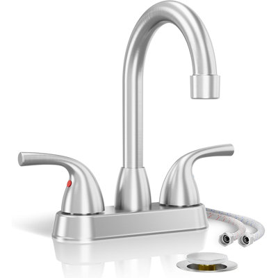 Brushed Nickel Bathroom Faucet 4 Inch Centerset, 2 Or 3 Hole Deck Plate Bathroom Sink Faucet, With Metal Pop-Up Drain With Overflow And Water Supply Line