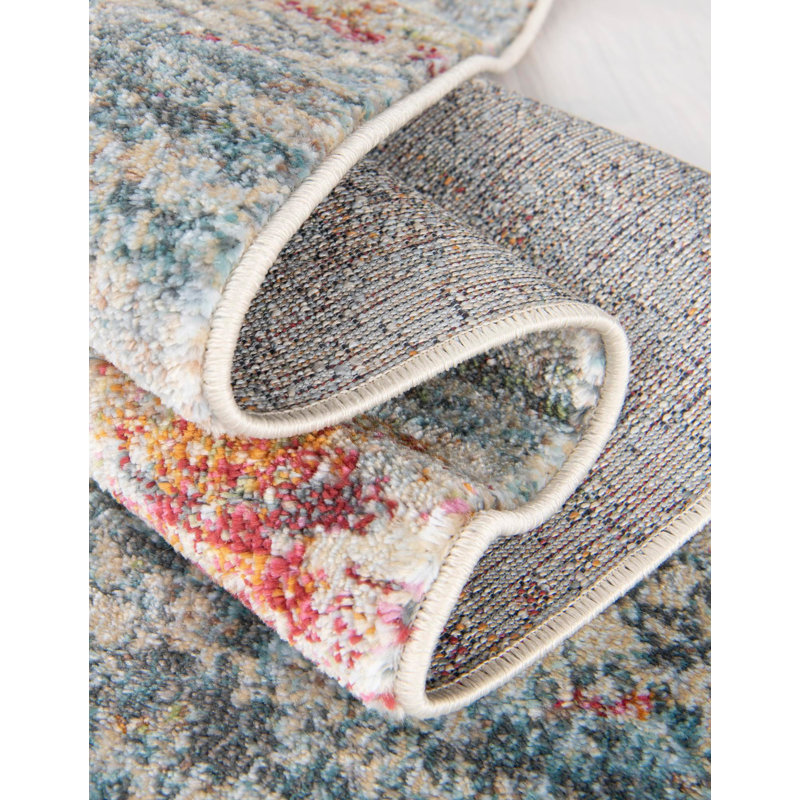 Folmar Oriental Blue/Red/Orange/Cream Area Rug, Oval 2' x 3'1"