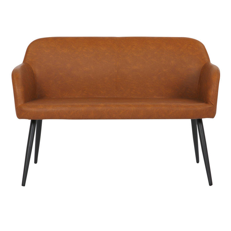 Banc industriel à haut dossier Daniella en acier noir et similicuir brun clair
