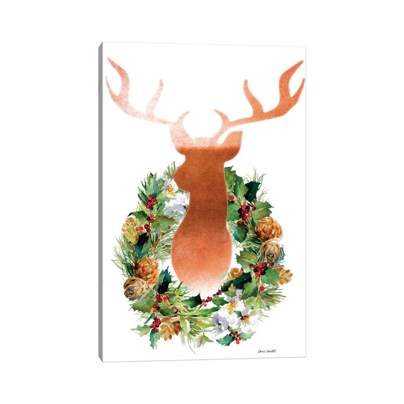 Holiday Wreath With Deer by Lanie Loreth - Wrapped Canvas Gallery-Wrapped Canvas Giclée, 20.32 cm H x 30.48 cm W