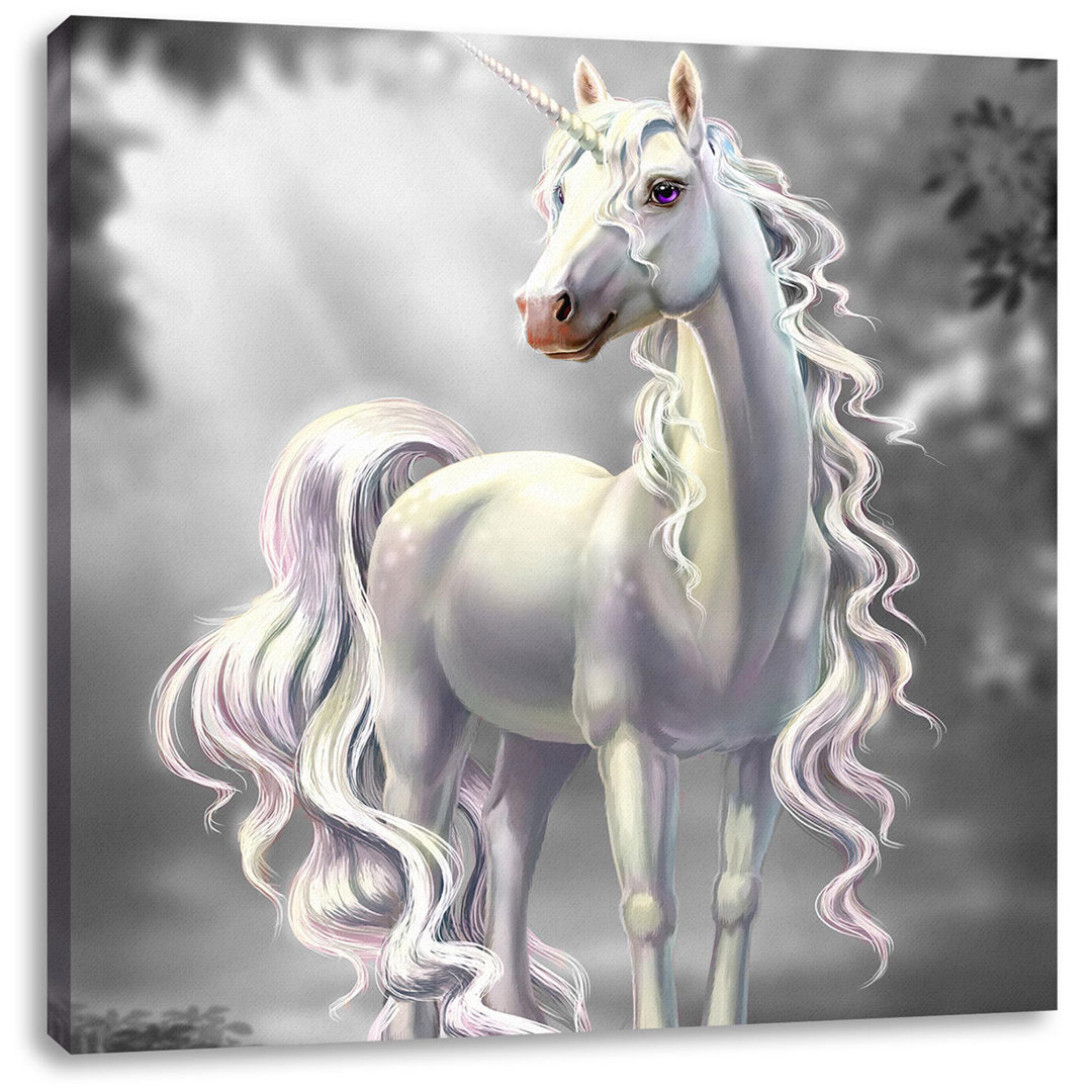 Leinwandbild Pink Eyed Unicorn in Pink Fairytale Forest