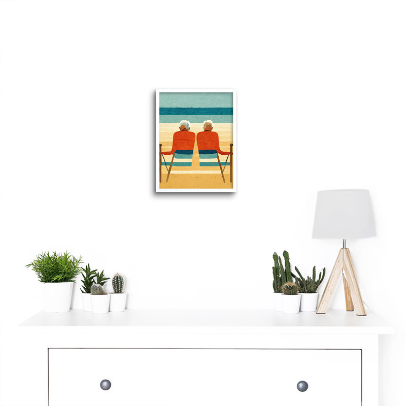 Elderly Couple Retired Beach Seaside - Print, White Framed Unframed, 25.9cm H x 20.6cm W x 1.5cm D