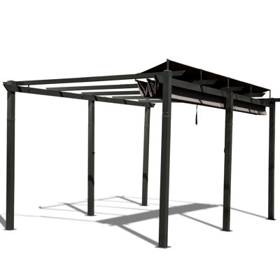 11 X 16 Ft Dark Gray Patio Sun Block Pergola With Canopy. Aluminum Frame, Fabric, Adjustable For Blocking Poolside Fun Robust Structure, Enjoyment