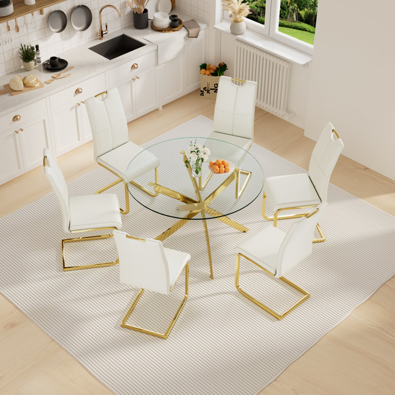 Lyne 6 - Person Pedestal Base Dining Set, 7