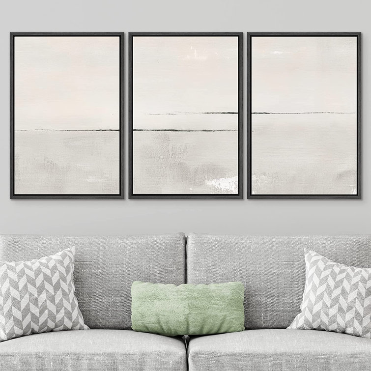 SIGNLEADER Framed Canvas Print Wall Art Set Gray Duotone Pastel Watercolor Landscape Shapes Abstract Illustrations Modern Art Decorative Nordic Zen Fo