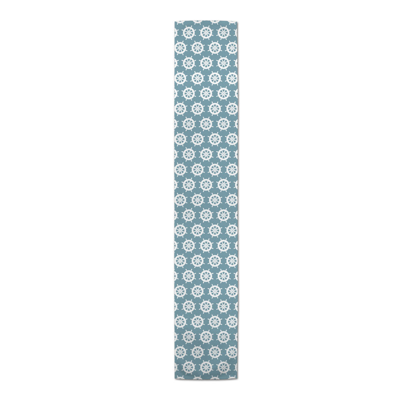 Chemin de table géométrique Keya, L 16 po x l 90 po, Bleu / blanc