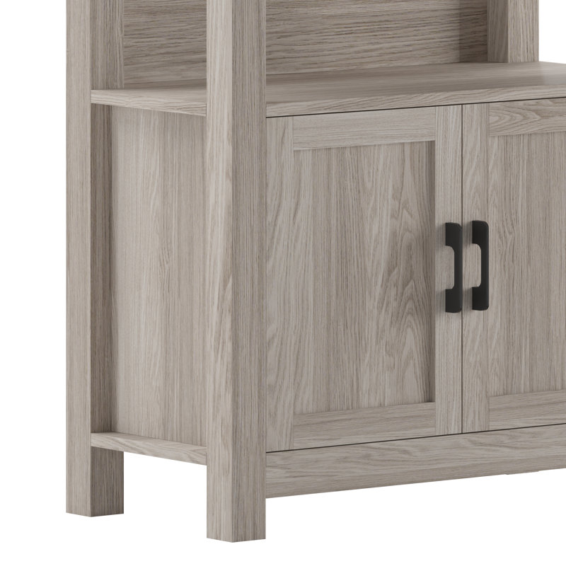 Teague Martha Stewart 68" Shaker Bookcase with Storage Cabinet, Gray Washed Wood/Oil Rubbed Bronze