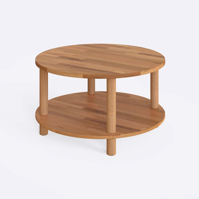 Lynn Solid Wood Small Round Coffee Table with Shelf – Compact & Stylish Storage Solution, 17.4”H x 30.7”L x 30.7”W