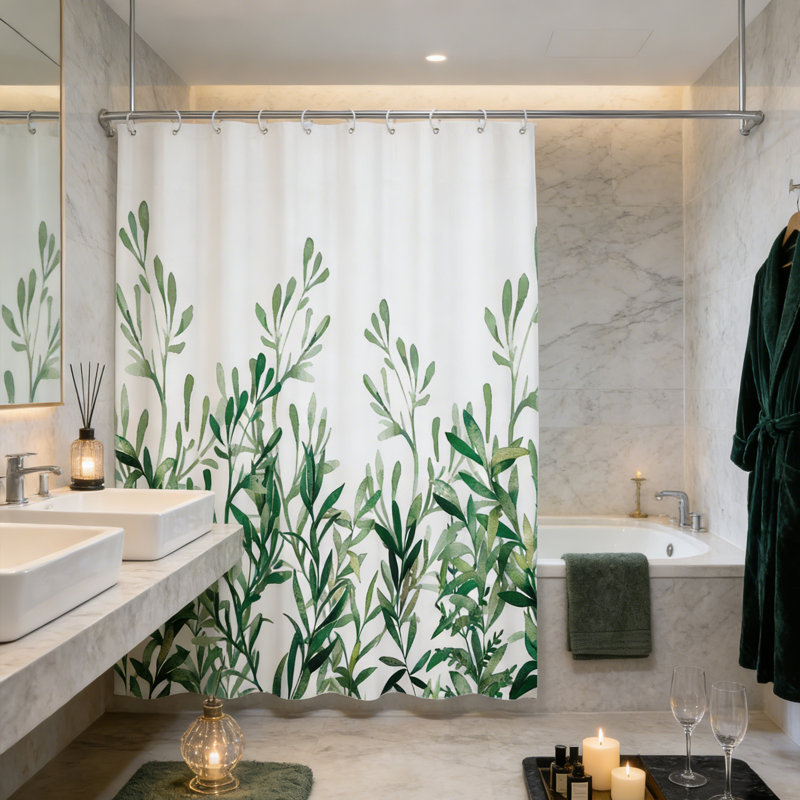 Ensemble de rideau de douche Leaves, H 70 po x l 70 po