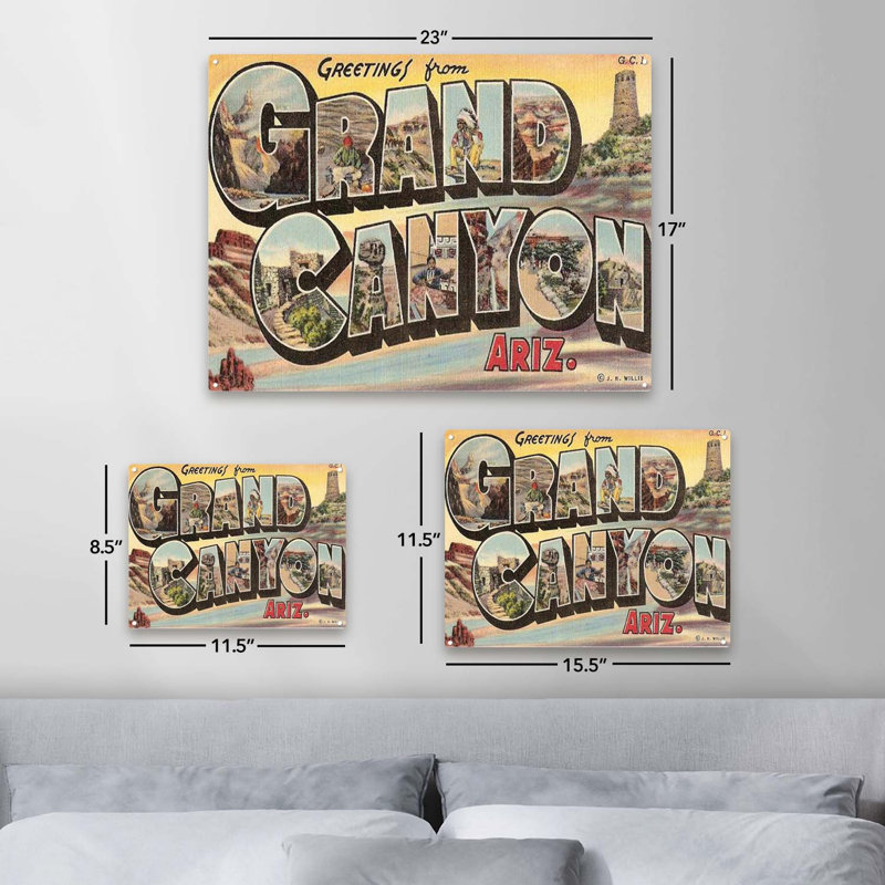 «Greetings From The Grand Canyon» sur impression métallique, H 8,5 po x l 11,5 po x P 0,04 po