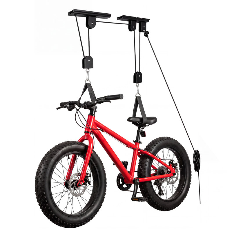 Bicycle Hoist 1-Pack, Garage Storage Bike Lift 100lb, Rubber Coated Hooks, Safe Lock