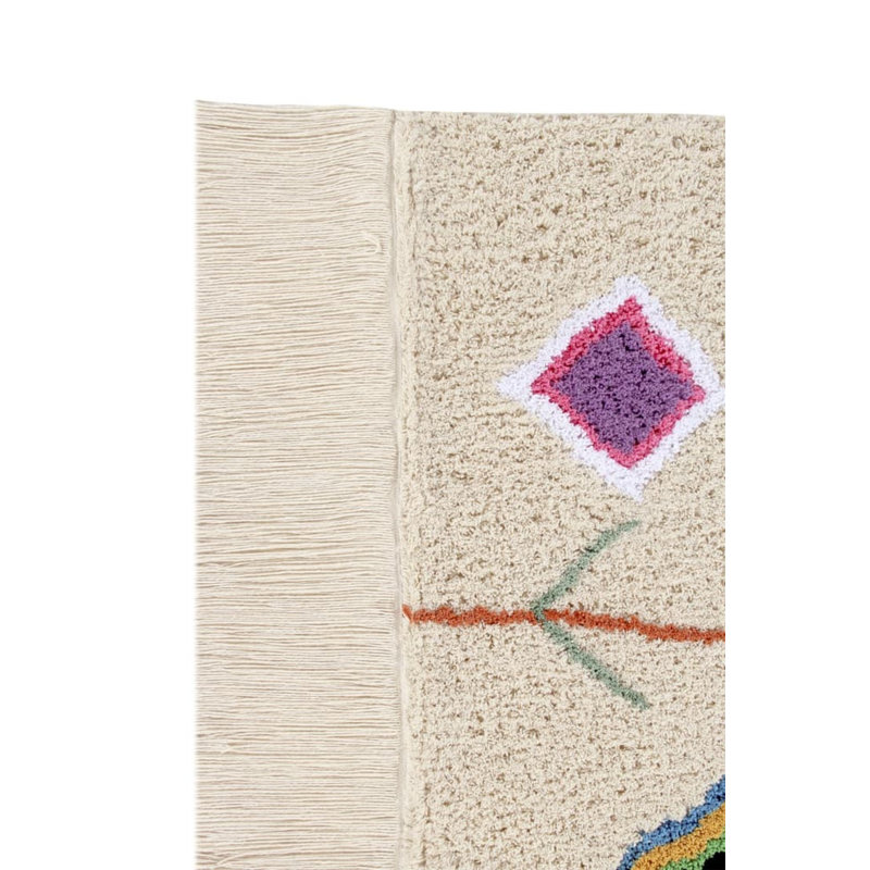 Tapis multicolore marocain en coton touffeté à la main 5 pi 7 po x 8 pi, Rectangle 6 pi 7 po x 9 pi 10 po