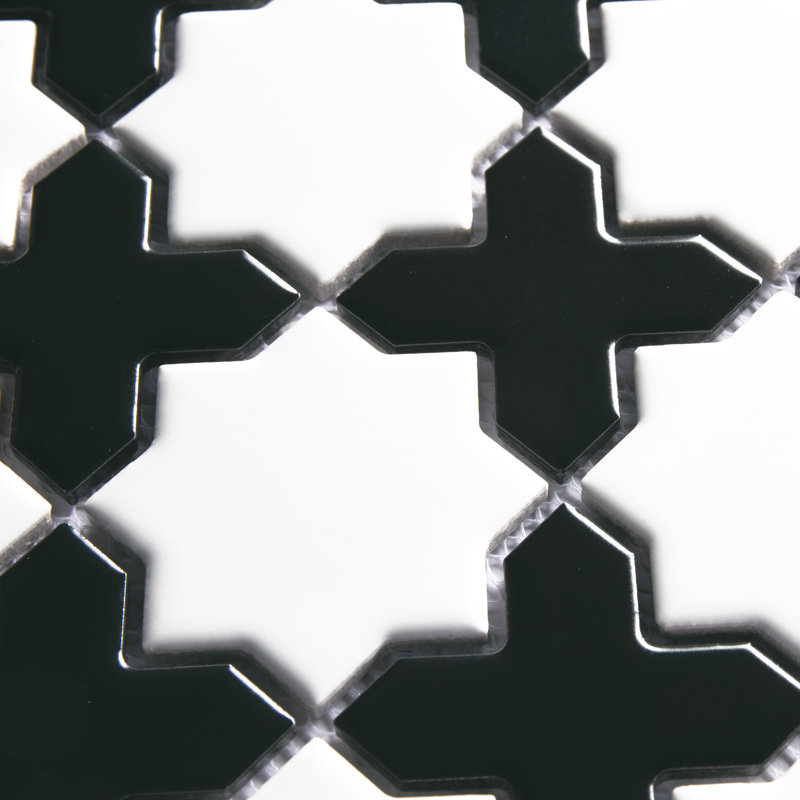 Carreau de mosaïque en porcelaine 11 "7/8" x 11-7 / 8 "Metro Star, Blanc / noir