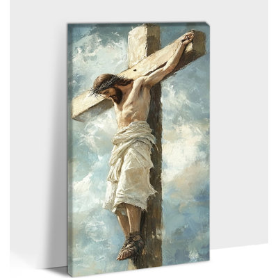 Faithful Jesus in Crucifixion Art Wall Decor - Art mural sur toile pour salon, peinture de paysage chrétien, décoration murale pour la maison, cadre en toile de pin tendue, 16 po x 32 po