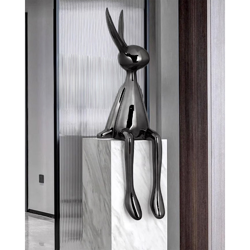 Pièce décorative en lapin de luxe en résine électrolytique, Noir