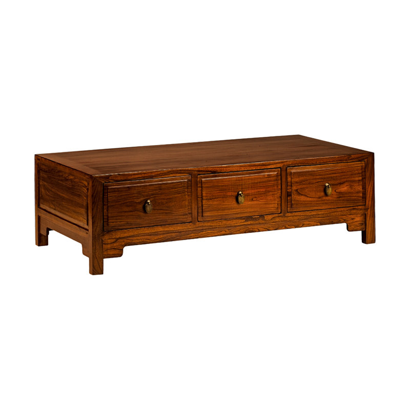 Hangzhou Solid Wood Four Leg Coffee Table with Storage, Warm Elm