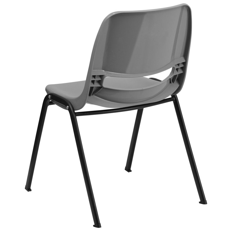 Gray Ergonomic Plastic Stackable Chair with Black Metal Frame