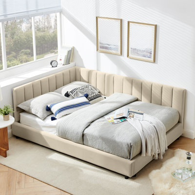 Full Size Upholstered Tufted Bed Frame, Comfortable Backrest and Armrests, Versatile for Bedroom and Living Room
