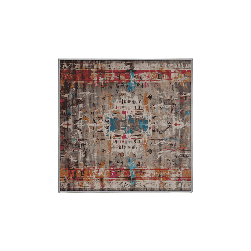 Machine Washable Brown Area Rug, Square 6'