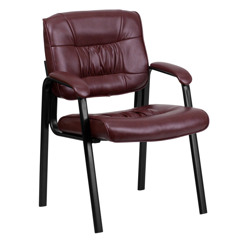 LeatherSoft Executive Side Reception Chair with Powder Coated Frame, Burgundy