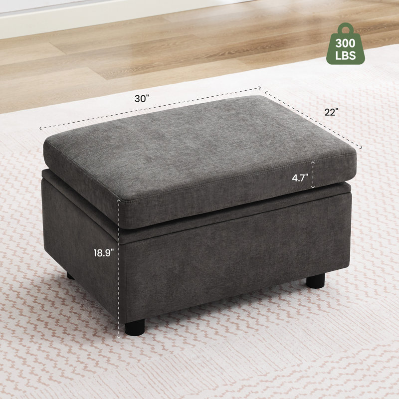 Repose-pieds de rangement modulaire 30 po en chenille pour canapé modulaire modulaire, Gris foncé