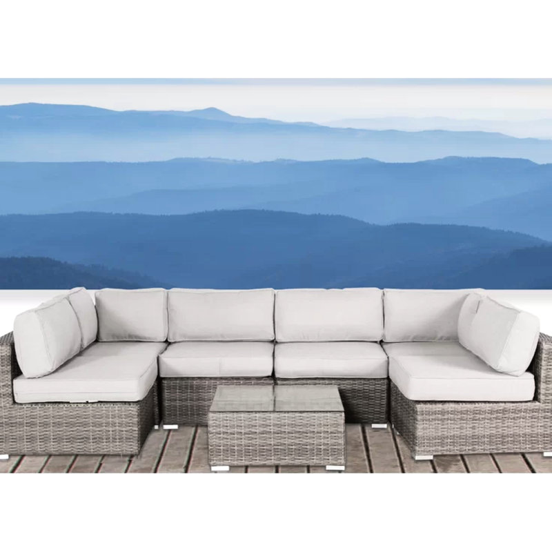 Ensemble de 7 chaises modulaires d'extérieur avec coussins, structure en aluminium antirouille