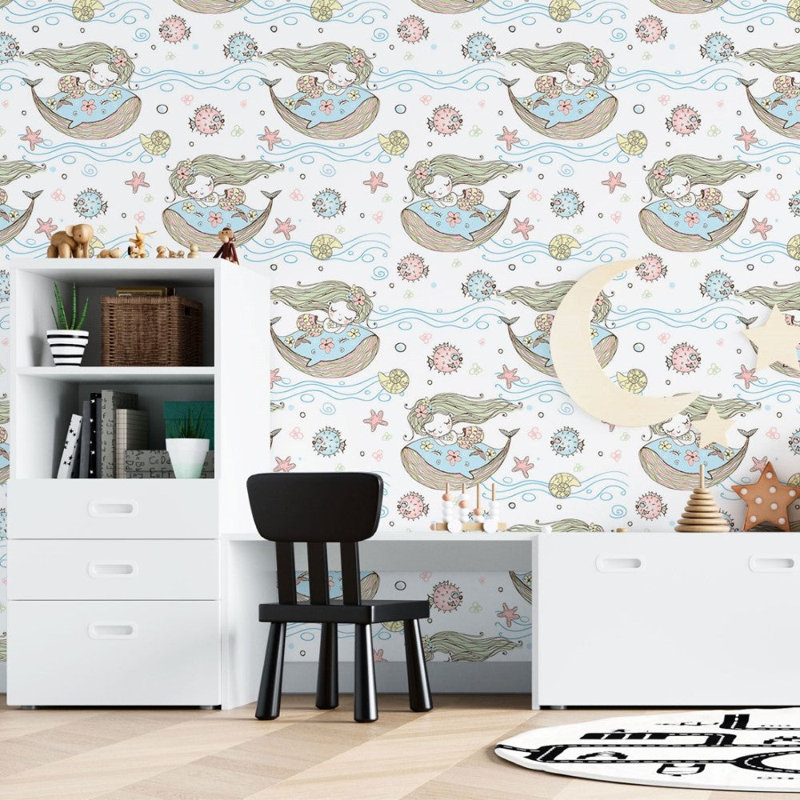 Childlike Mermaids 96" L X 24" W Peel And Stick Wallpaper N015029