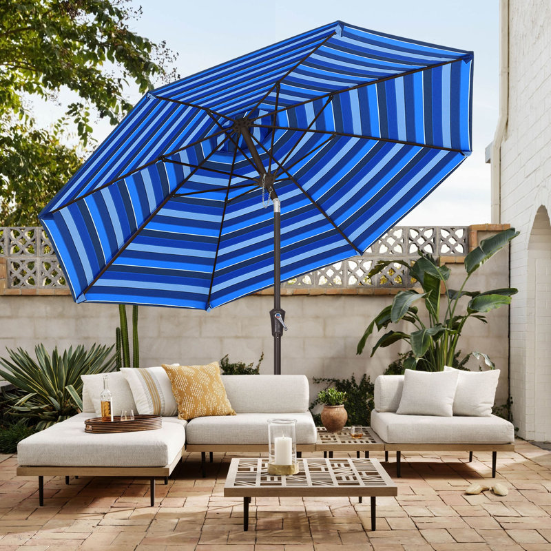 Parasol de marché en oléfine 9 'avec inclinaison et manivelle, Promenade à rayures