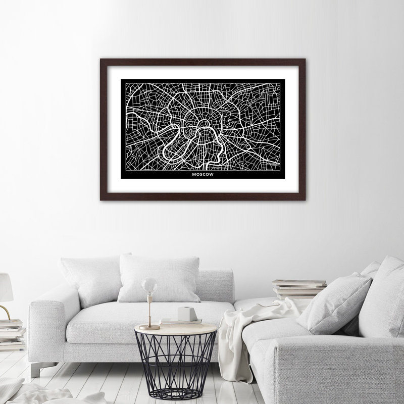 Moscow City Map 1 Piece Single Picture Frame Wall Art, 20cm H x 30cm W, Brown