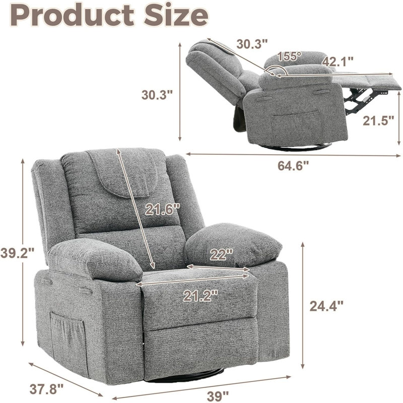 Fauteuil inclinable et oscillant pivotant à 360 ° Rocking Nursery, Gris