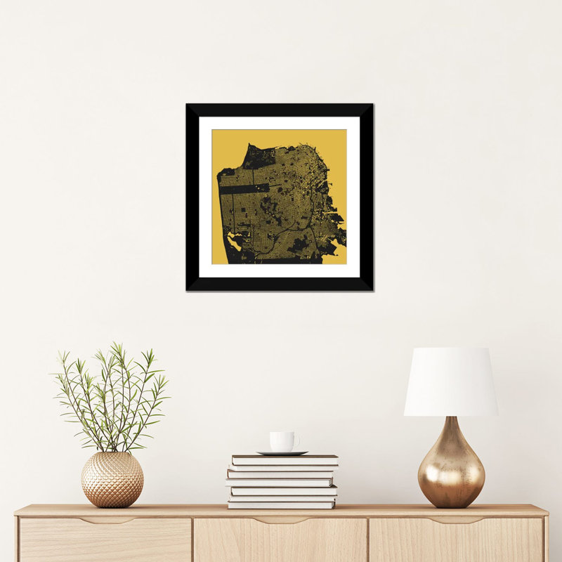 « san francisco », impression sur toile tendue, H 16 po x l 16 po x P 1 po, Papier d'art encadré noir, Blanc