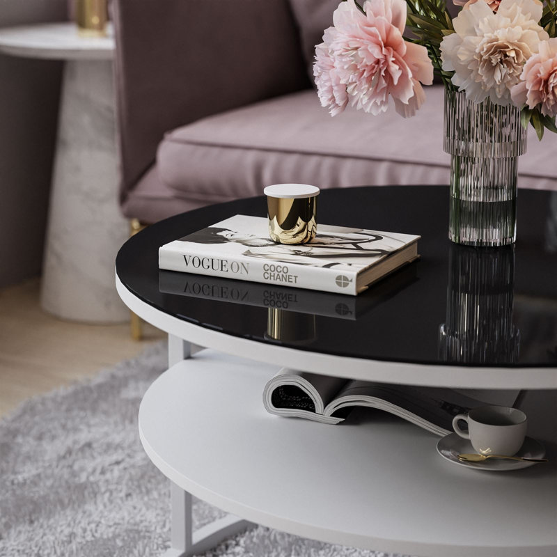 Reymundo Coffee Table with Storage, Black, Highgloss sand grey