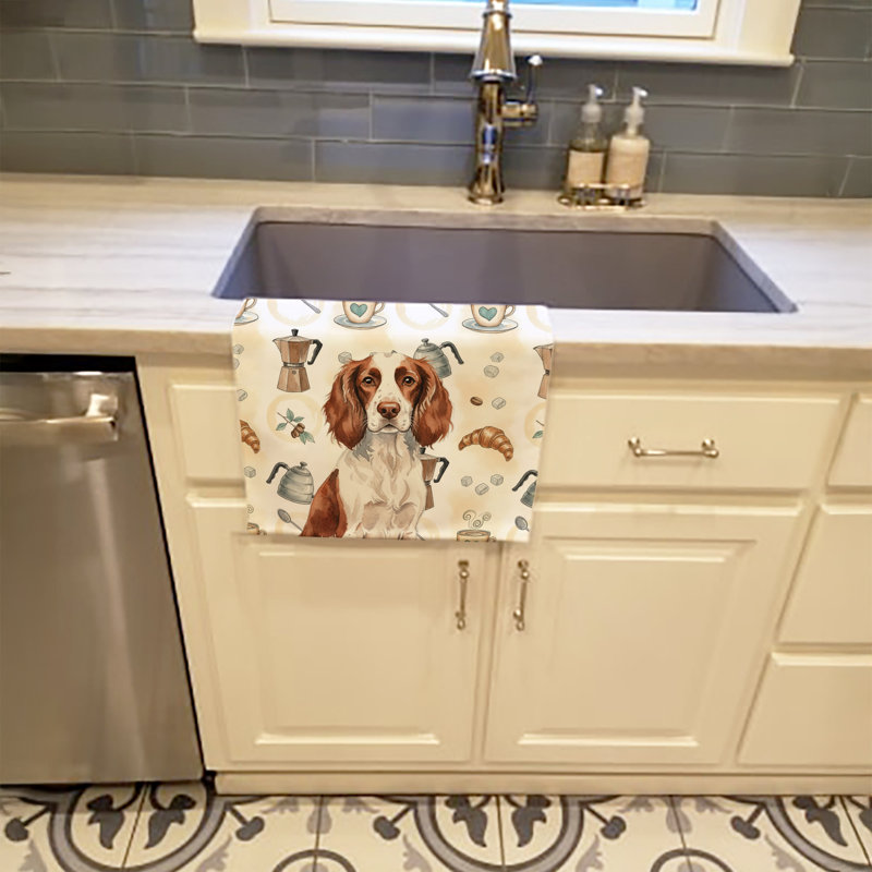 Liver and White English Springer Spaniel Coffee Bar Kitchen Towel, Liver and White English Springer Spaniel