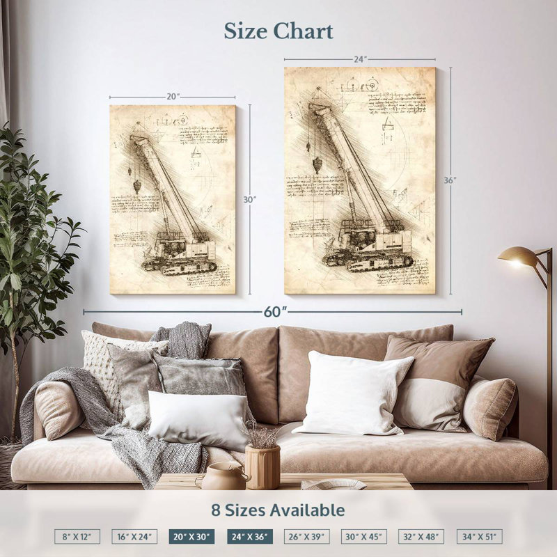 Laelle Crane Blueprint, 36" H x 24" W